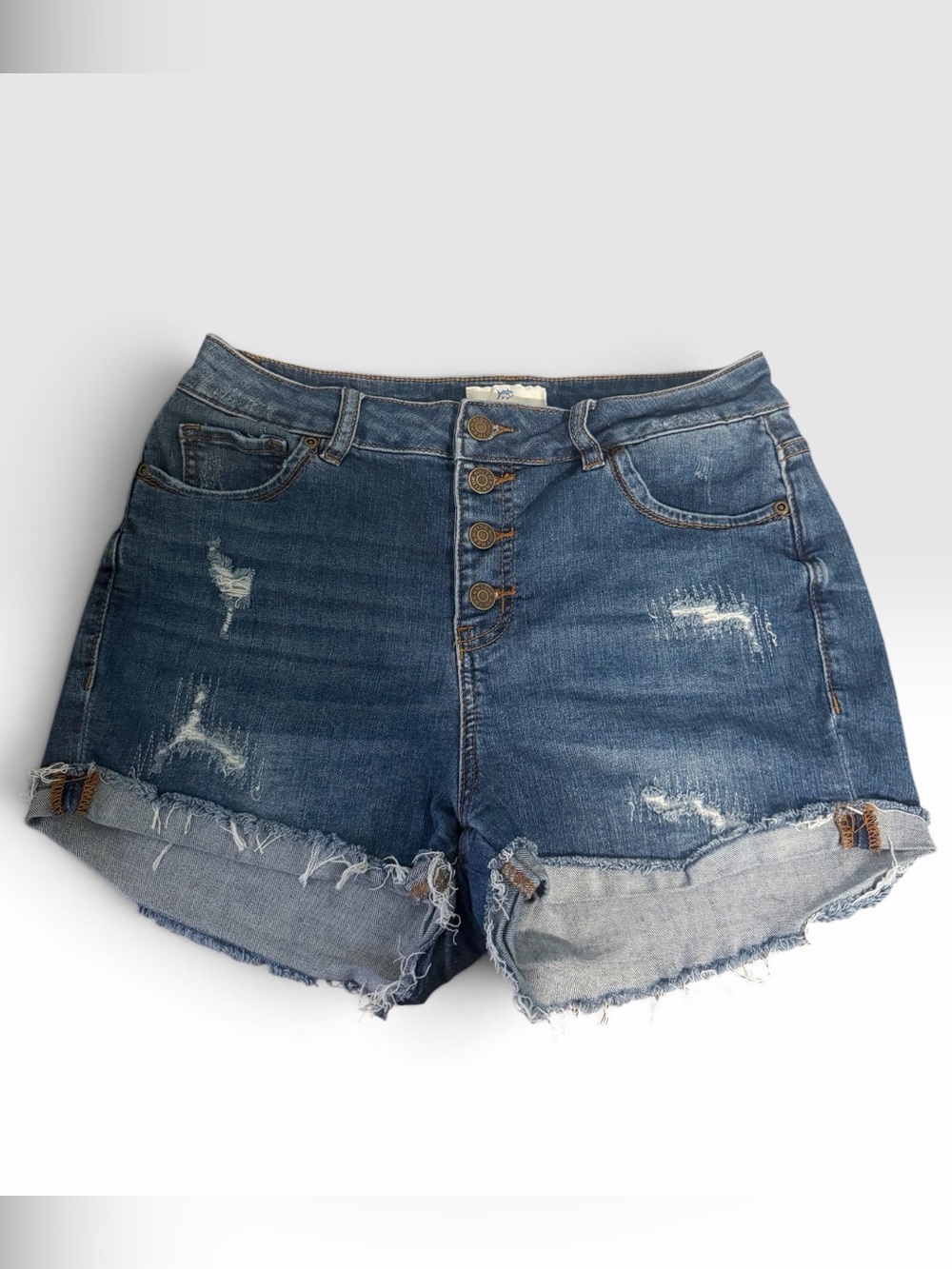 Southern Tide Distressed Rolled-Hem Button Fly Jean Shorts - Blue